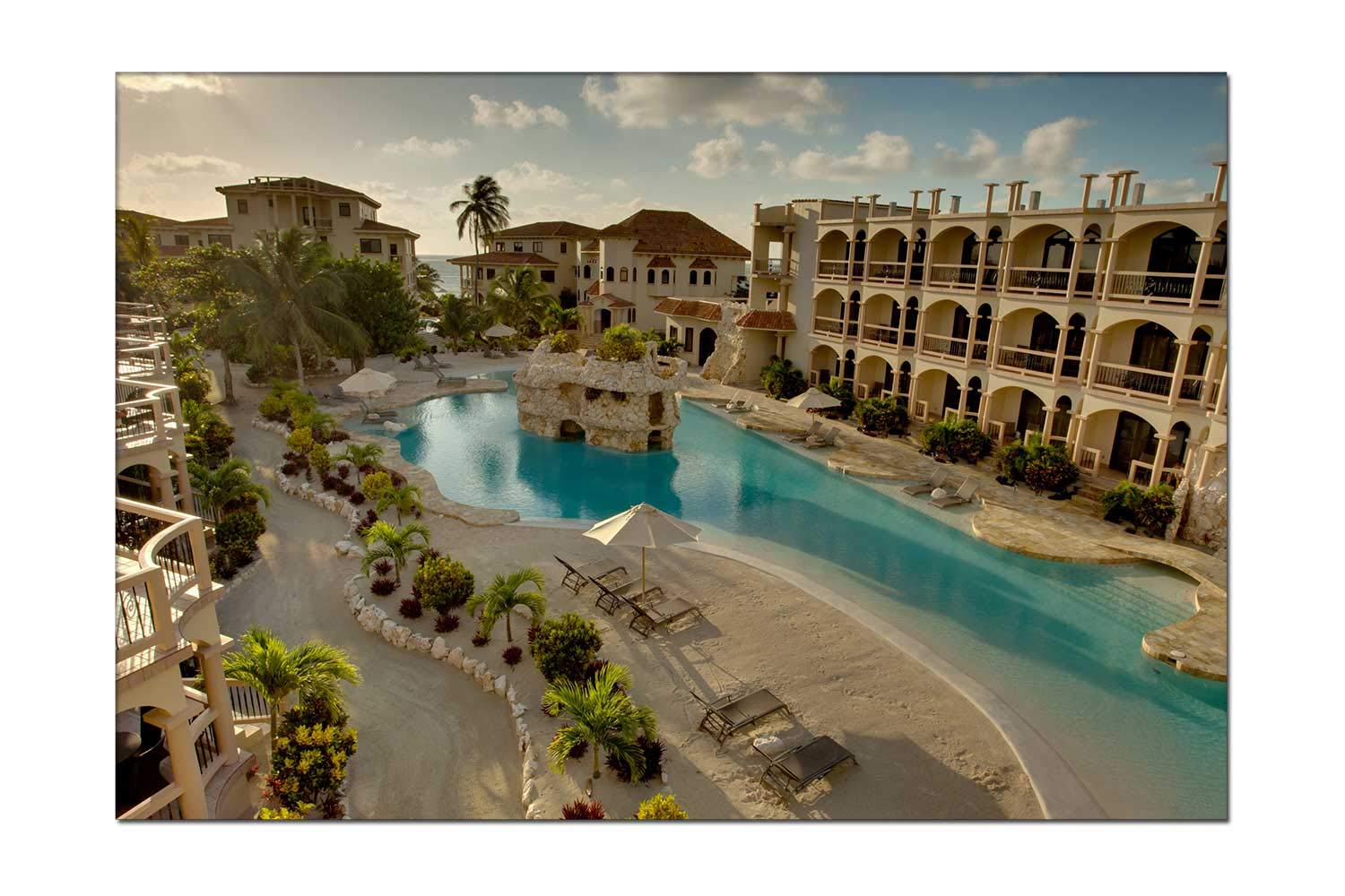 Customizable Picture Print Canvas - Belize San Pedro Hotel Pool Resort Watercolor Wall Art for Office & Home Decor | Travel Vacation Artwork, Contemporary Style, Perfect for Living Room, Bedroom & Workspace