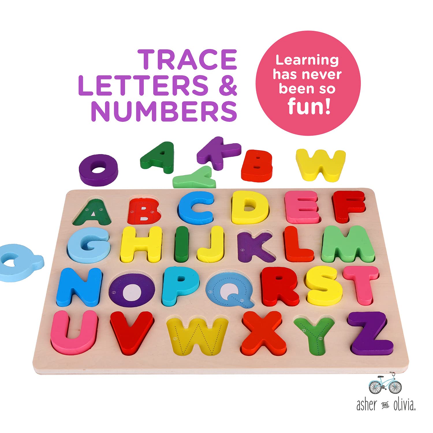 Alphabet Puzzle & ABC Wooden Puzzle Set with Number Game, Flash Cards & Storage Bag - Educational Learning Toys for Toddlers & Preschoolers - Perfect for Homeschooling, Classroom & Early Childhood Development