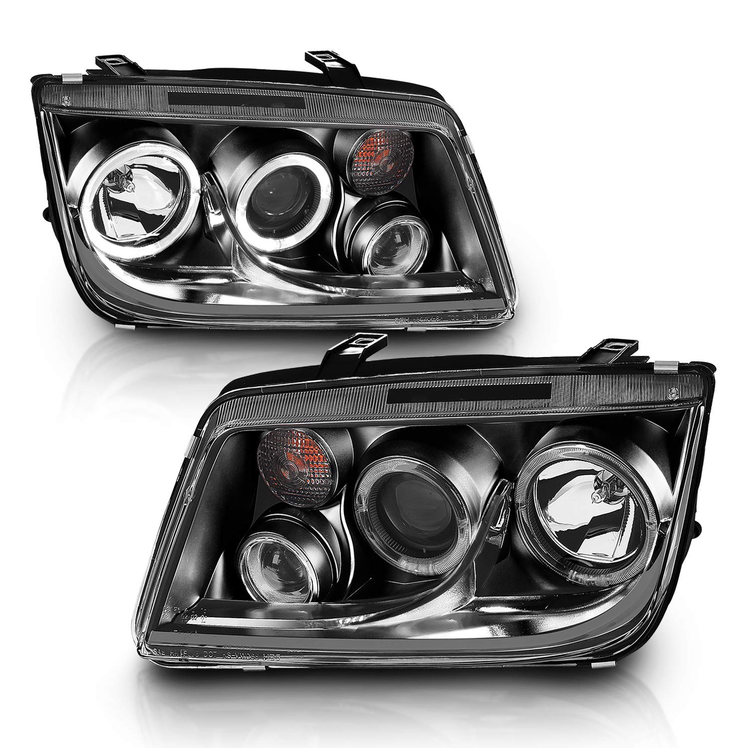 AmeriLite Black Halo Projector Headlights with Fog Lights for Volkswagen Jetta - Left & Right Side | High Performance Car Lighting for Night Driving & Style Upgrade
