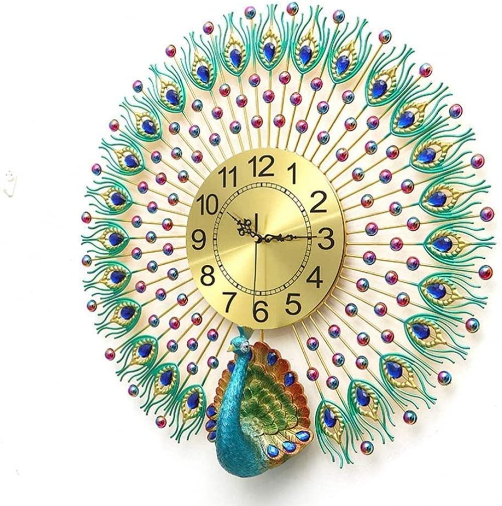 European Peacock Wall Clock - Elegant Crystal Living Room Decor, Creative Personality Art Wall Clock for Bedroom, Kids Room, Kitchen & Home Office - 27.5 Inch (70cm) - Perfect for Home, Office & Gift Giving