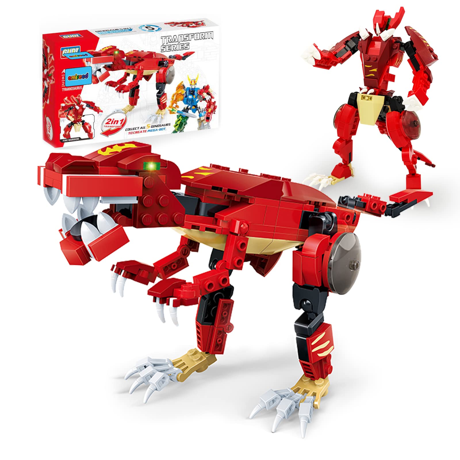 **Amireed 2-in-1 Dinosaur Transforming Robot & 200PCS Building Blocks Set – STEM Educational Construction Toy for Boys & Girls Ages 6+ – Creative Play for Kids, Birthday Gifts & Party Favors**