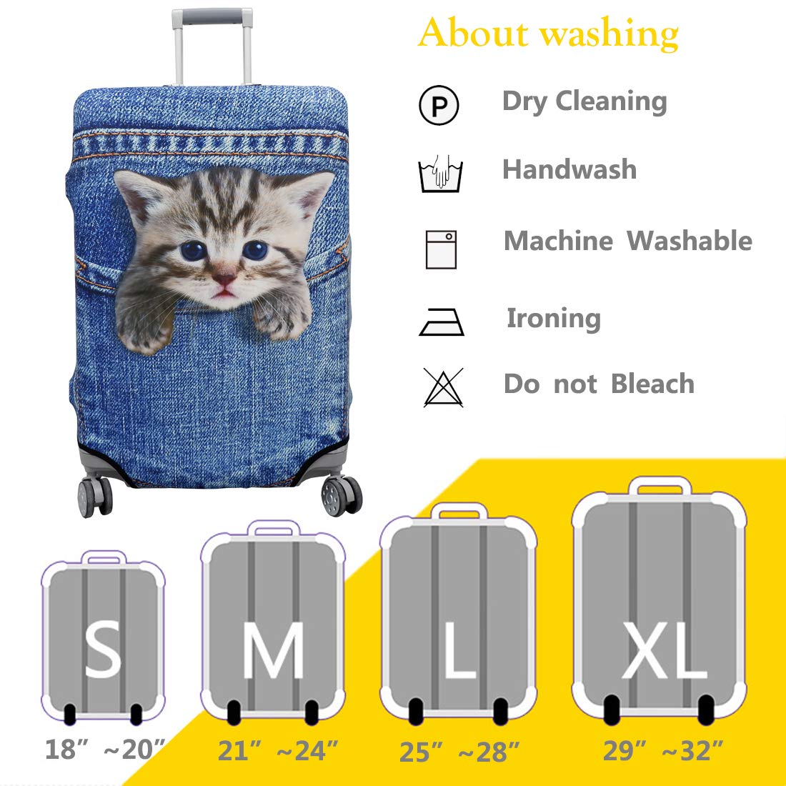 Washable Travel Luggage Cover - Thickened Spandex Protective Suitcase Cover for 18/24/28/32 Inch Bags (M Size 22