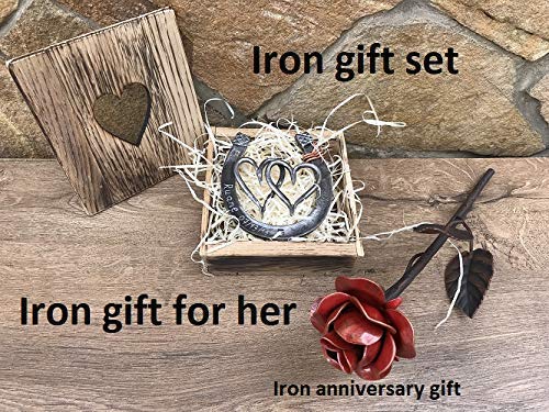 Handmade Iron Rose & Horseshoe Gift Set - Unique 6th Anniversary Gift for Her - Romantic Iron Themed Present for Wife - Perfect for Wedding Anniversaries, Valentine's Day & Home Decor