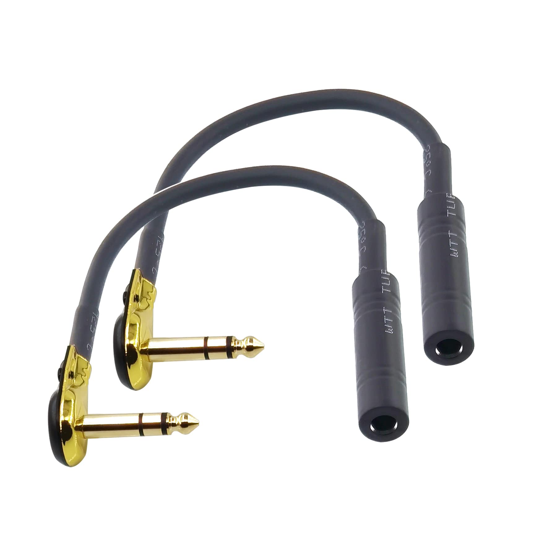 Gold Plated 6.35mm (1/4 Inch) Right Angle TRS Male to TRS Female Adapter - Pancake Type Audio Connector for Guitar, Speaker, Patch Cables - Studio & Live Performance Use