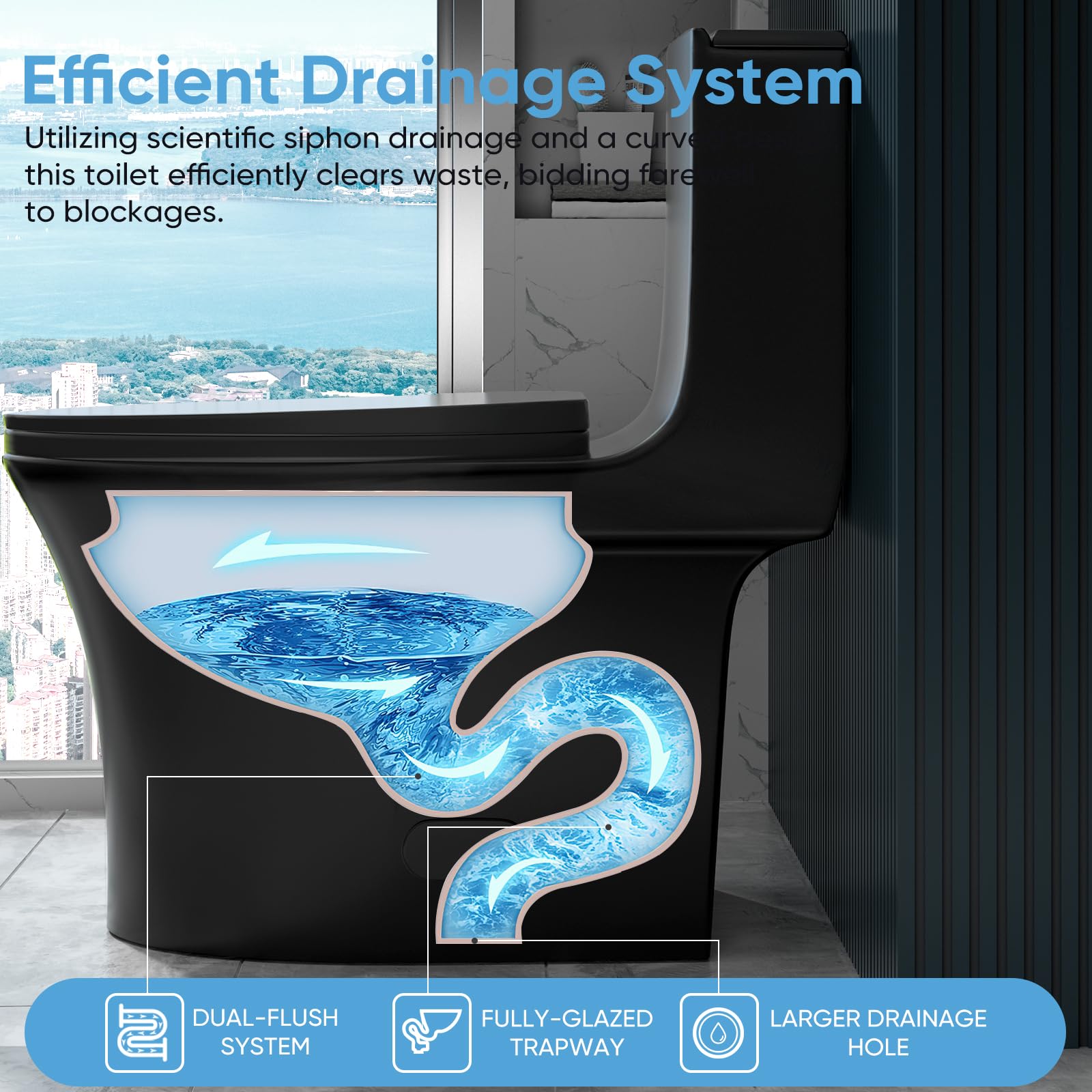 WIIS' IDEA One Piece Dual Flush Toilet - 1.6/1.0 GPF Water Saving, 15.1