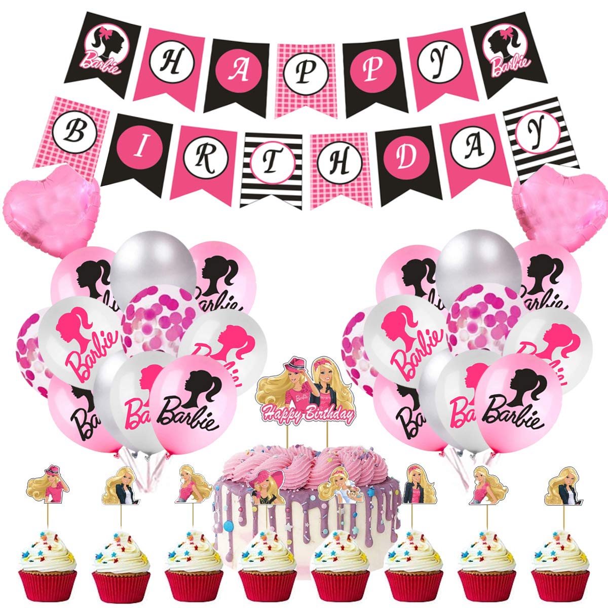 Girl Birthday Party Decorations Set - Happy Birthday Banner, Foil & Latex Balloons, Cake Toppers for Girls | Perfect for Princess Themed Parties, Baby Showers & 1st Birthday Celebrations