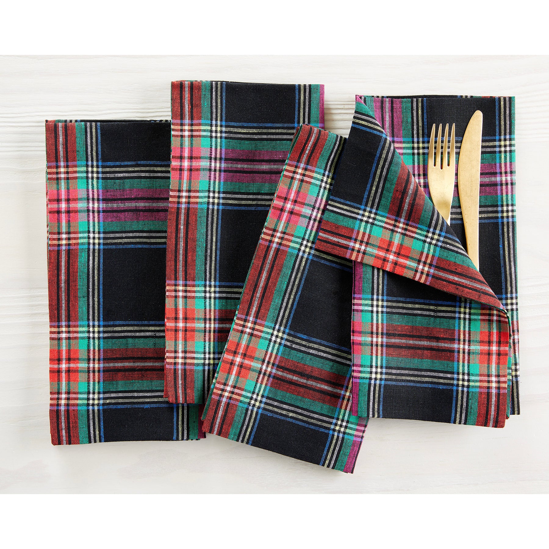 Premium Jewel Plaid Napkins - Set of 4 Cotton Dinner Napkins for Holiday Table Setting, Christmas Dinner, and Party Decor