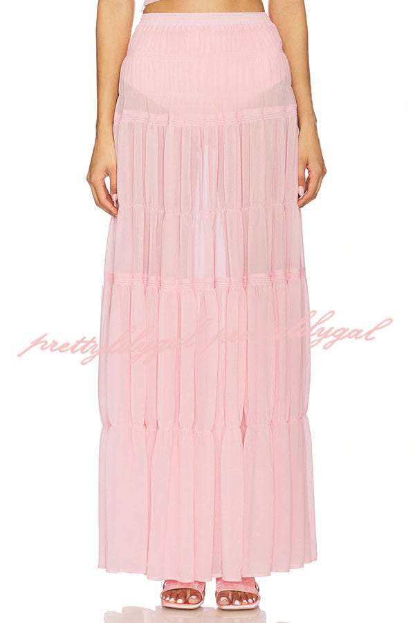 Elegant Chiffon Elastic Waist A-Line Maxi Skirt for Women - Flowy Summer Beach Dress, Boho Party Outfit & Casual Daywear