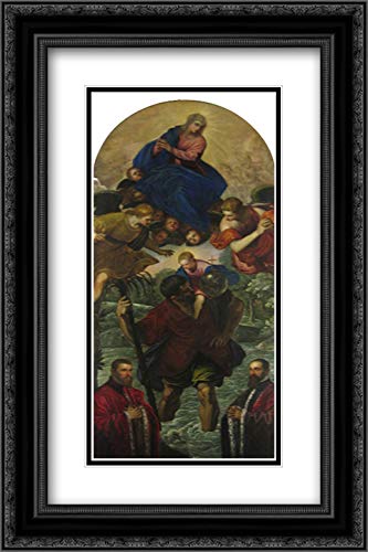 St. Christopher 16x24 Black Ornate Frame with Double Matted Museum Art Print by Tintoretto - Perfect for Home Decor, Wall Art & Religious Gift Giving