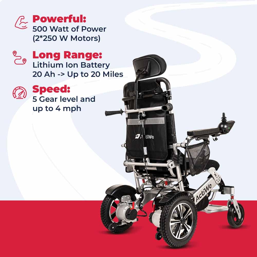 **WX9000 Electric Wheelchair for Adults - Foldable, Reclining, All-Terrain Motorized Wheelchair with Portable Design | Silver | Ideal for Indoor & Outdoor Mobility, Travel, and Daily Use**