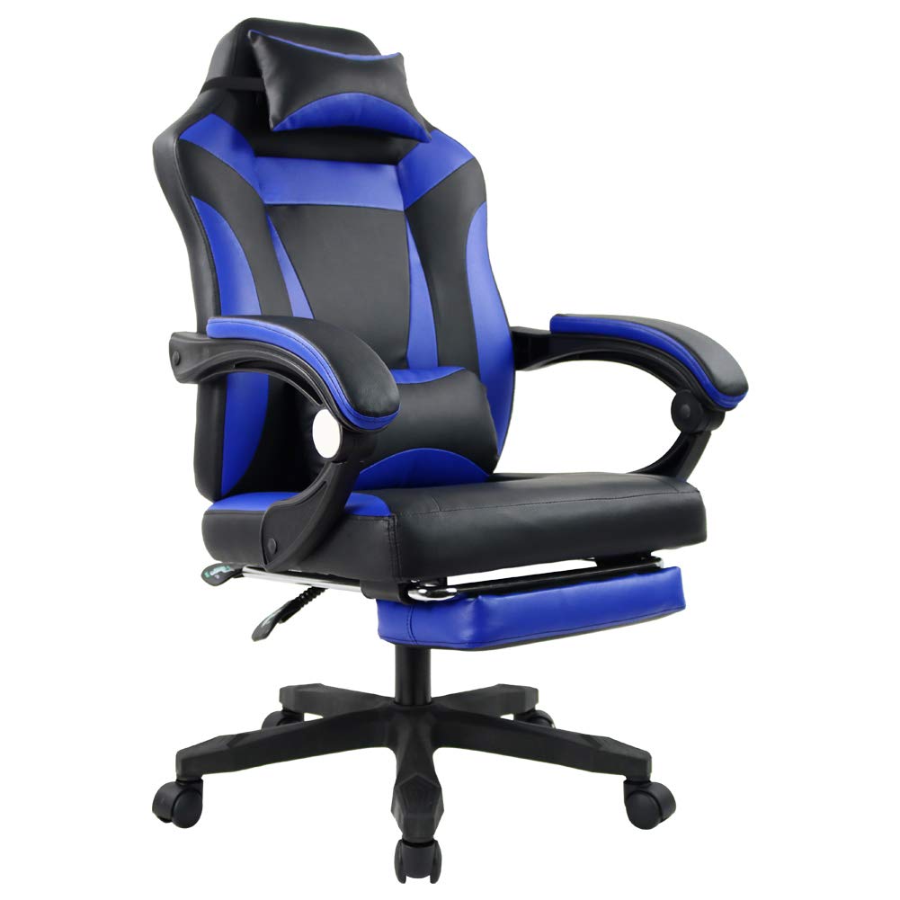 KKTONER Ergonomic Gaming Chair - Adjustable Height Swivel Racing Chair with High Back, Lumbar Support & Headrest for PC, Office & Esports (Blue) - Perfect for Long Gaming Sessions, Home Office & Computer Work