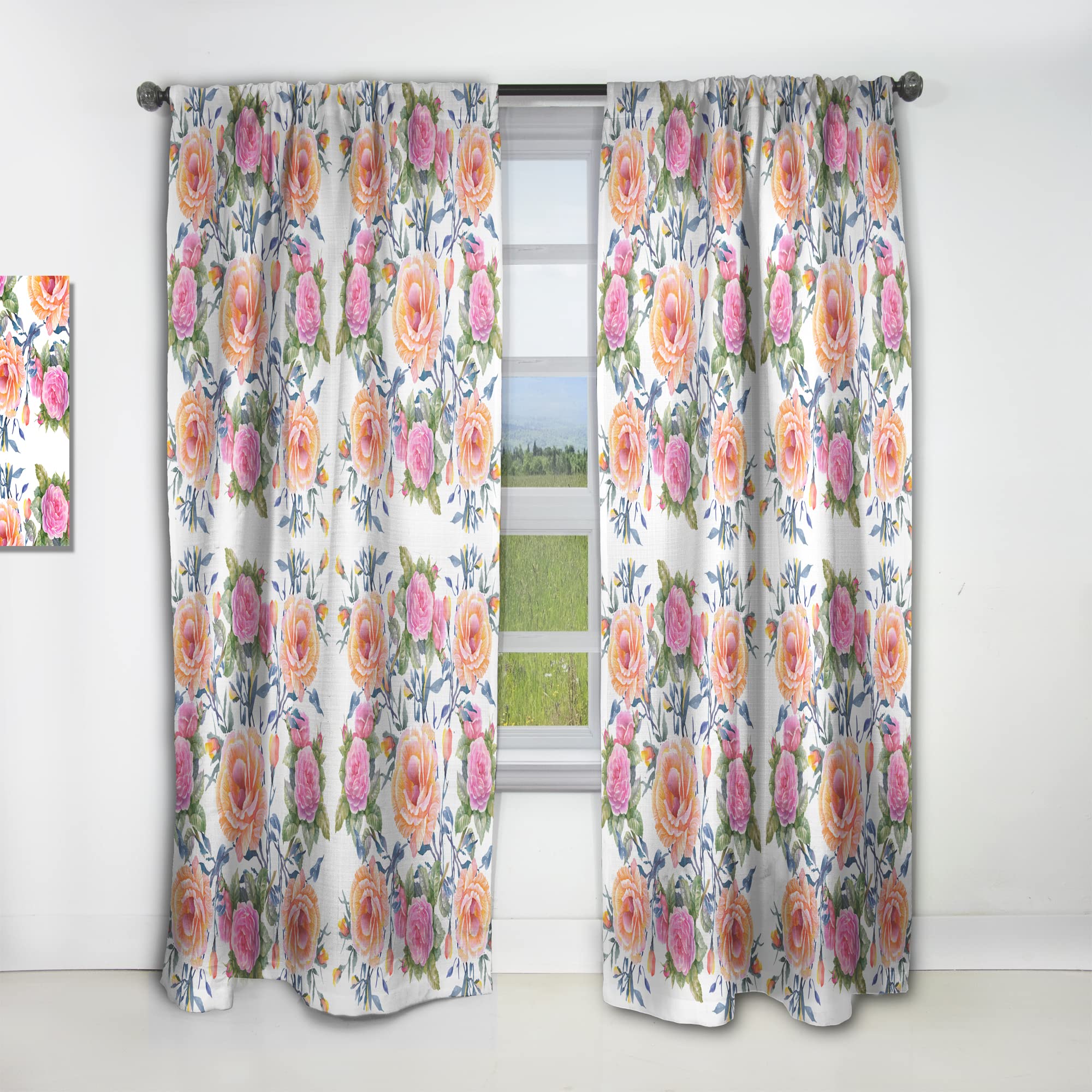 DesignQ Floral Curtains - Pink, Purple & Yellow Flower Pattern - Thermal Insulated Single Panel (52x90 inches) for Bedroom & Living Room - Elegant Window Treatment for Home Decor