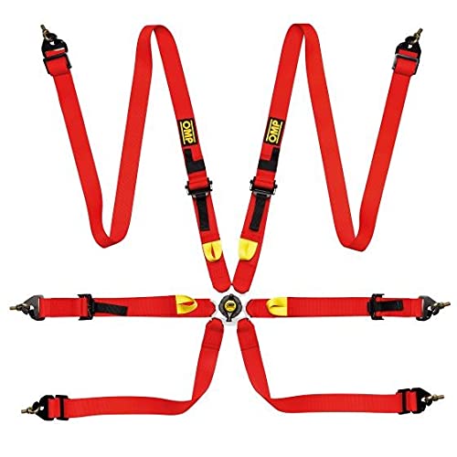 OMPFirst 2 Harness Red Clip 6-Point Racing Safety Belt - Perfect for Motorsports, Track Days & High-Performance Driving