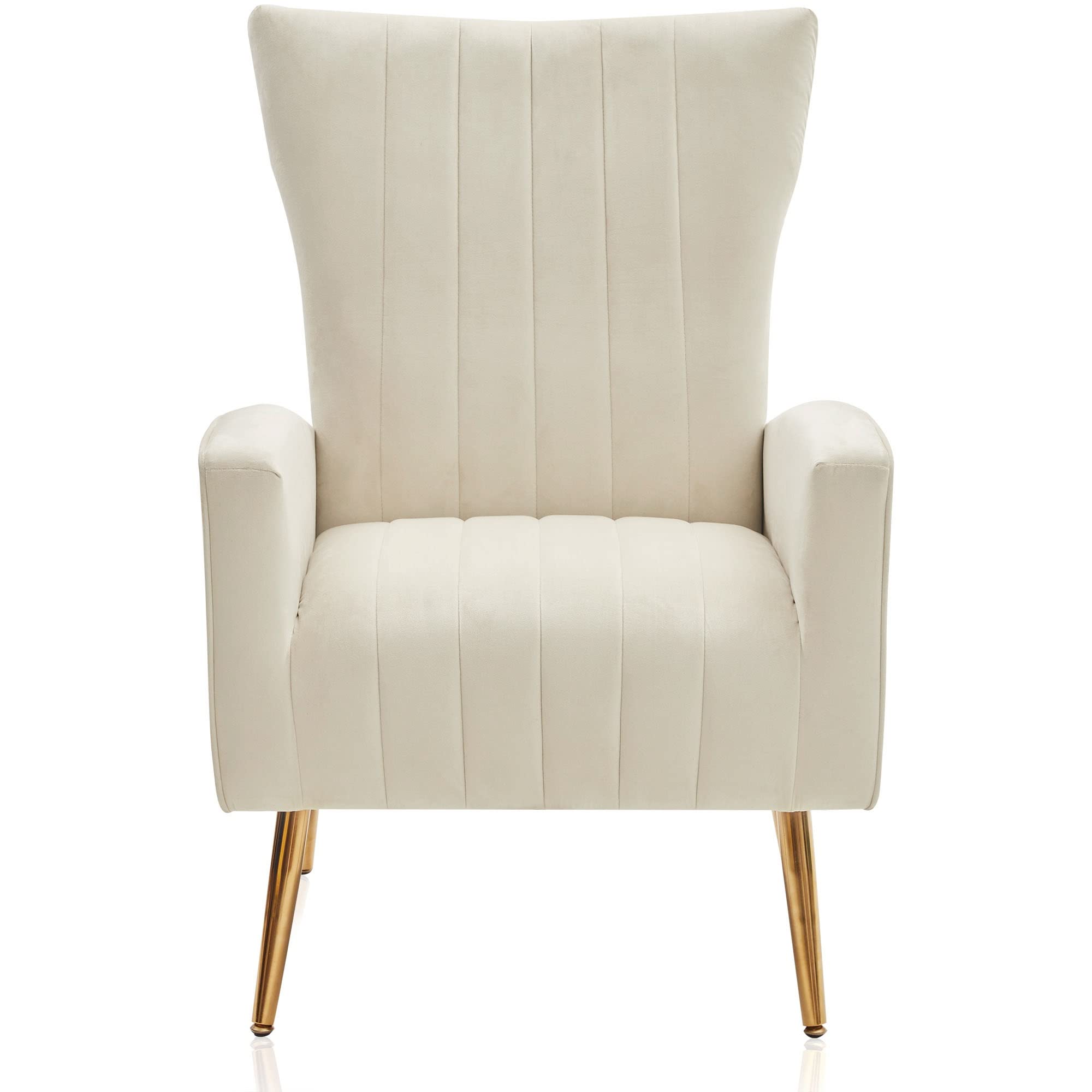 Luxury Velvet Upholstered Accent Arm Chair with Sturdy Metal Legs - Modern Living Room Lounge Chair for Home, Office & Reading Nook (White)