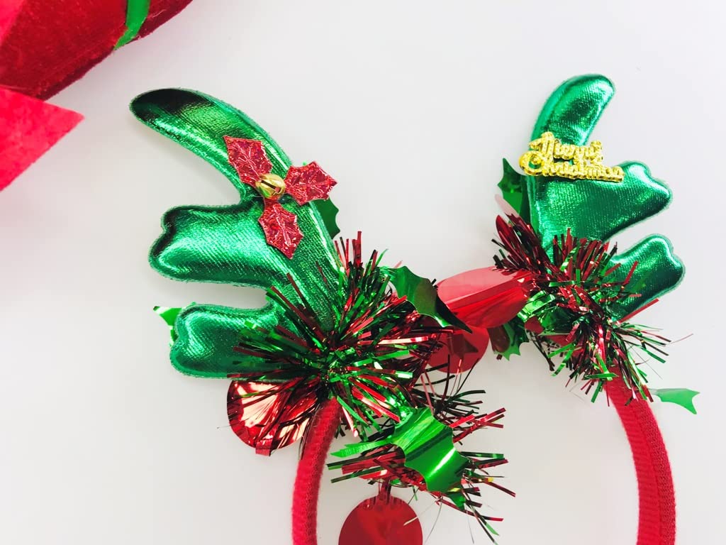 Festive Christmas Red & Green Sequin Headbands with Big Bows – Perfect for Holiday Parties, Christmas Photos & Festive Celebrations (BGR)
