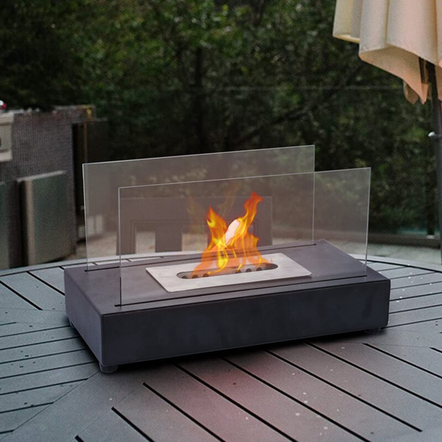 PURRL Rectangular Tabletop Fire Bowl - Portable Alcohol Fireplace with Clean Bioethanol Burner for Indoor & Outdoor Use - Perfect for Patio, Garden, and Living Room Decor