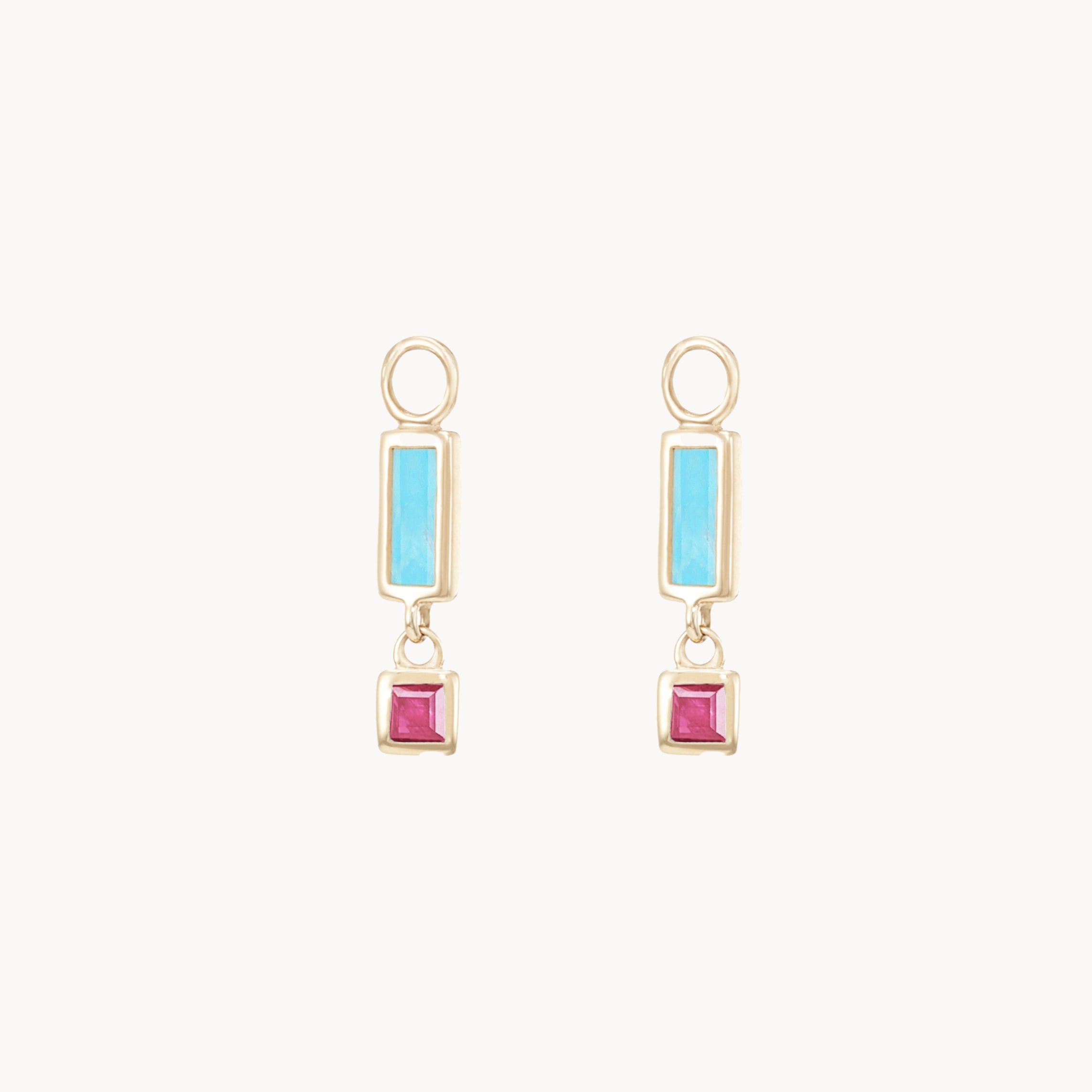 10K Yellow Gold Turquoise Earrings with Pink Tourmaline Gemstones - Elegant Dangle Charm Jewelry for Women | Perfect for Weddings, Parties & Special Occasions