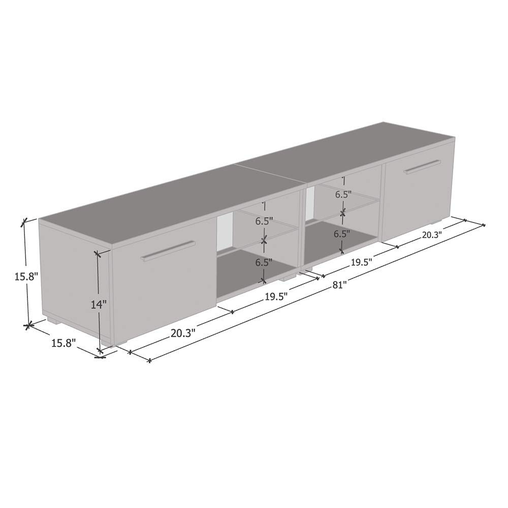 Modern High Gloss TV Stand with Storage Cabinets & LED Lights - 81