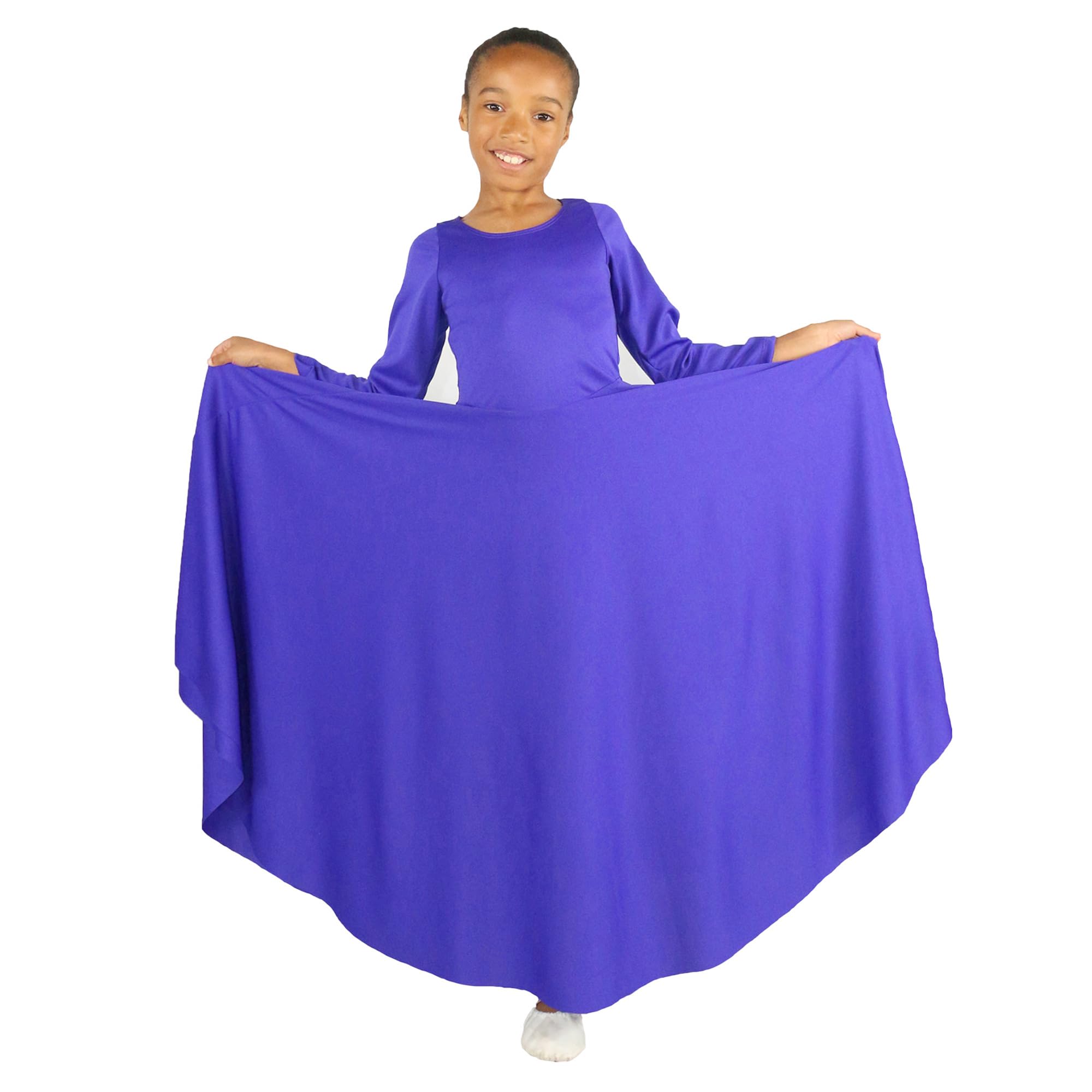 Danzcue Girls' Loose Fit Long Sleeve Dance Dress - Full Length Performance Wear for Ballet, Jazz & Worship Dance