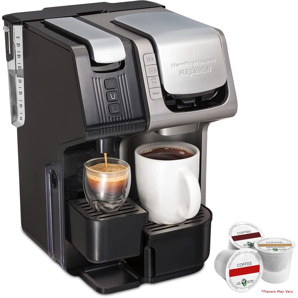 Hamilton Beach 49930 FlexBrew 3-in-1 Coffee & Espresso Maker with 19-Bar Pump - Includes Victor Allen Colombian Single Serve Coffee Pods (3 K-Cups) - Perfect for Home, Office & Small Spaces