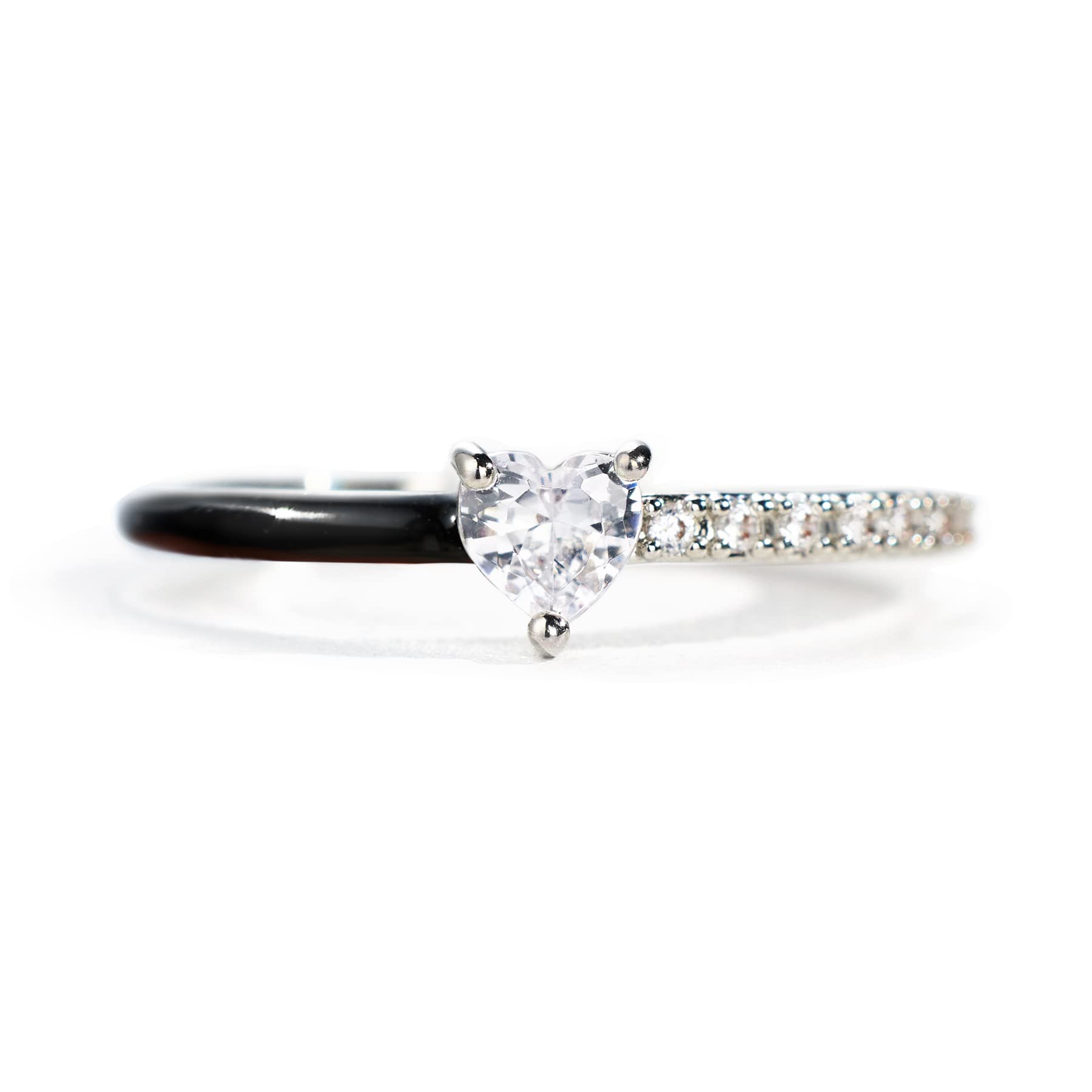 Heart-Shaped Promise Rings for Women - Silver Plated Love Jewelry Gifts for Mother, Daughter & Best Friends | Perfect for Birthdays, Christmas & Valentine's Day | Elegant Half-Enamel Design for Everyday Wear & Special Occasions