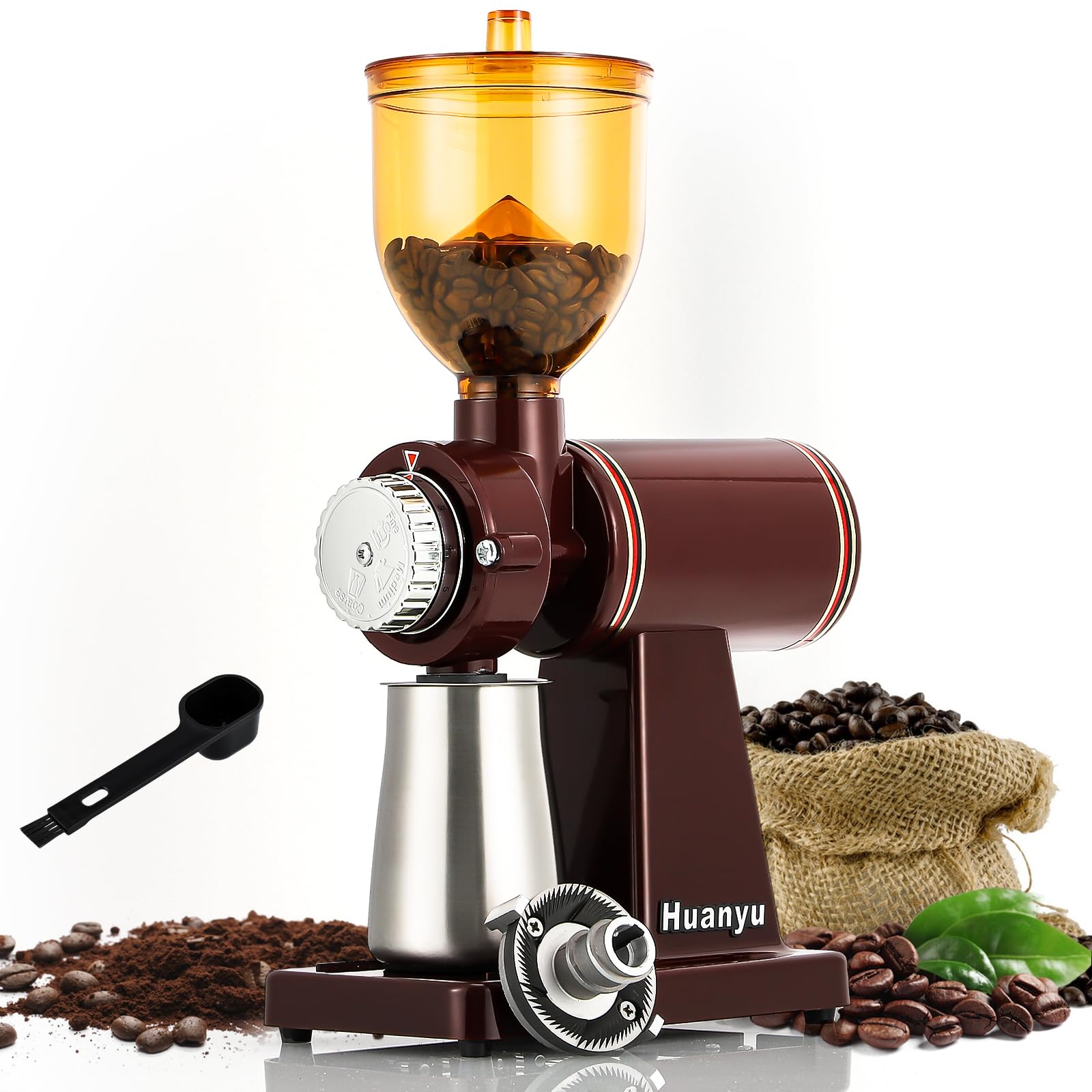 Premium Electric Stainless Steel Coffee Grinder with 8 Adjustable Grind Settings - Flat Burr Mill for Espresso, French Press & Drip Coffee - Perfect for Home Baristas & Coffee Enthusiasts (Red)