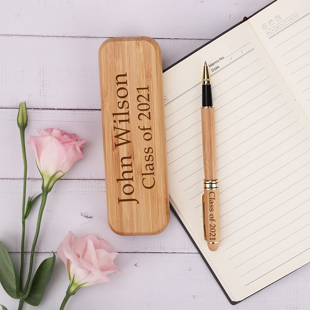 Personalized Custom Engraved Wooden Ballpoint Pen Set with Name - Premium Wooden Gift Box for Men - Free Engraving Service - Perfect for Business Gifts, Graduation Presents & Corporate Events (sty1)