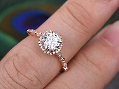 1.50 Carat Vintage Moissanite & Diamond Halo Engagement Ring in 18k Gold Plating - Perfect for Weddings, Anniversaries & Special Occasions
