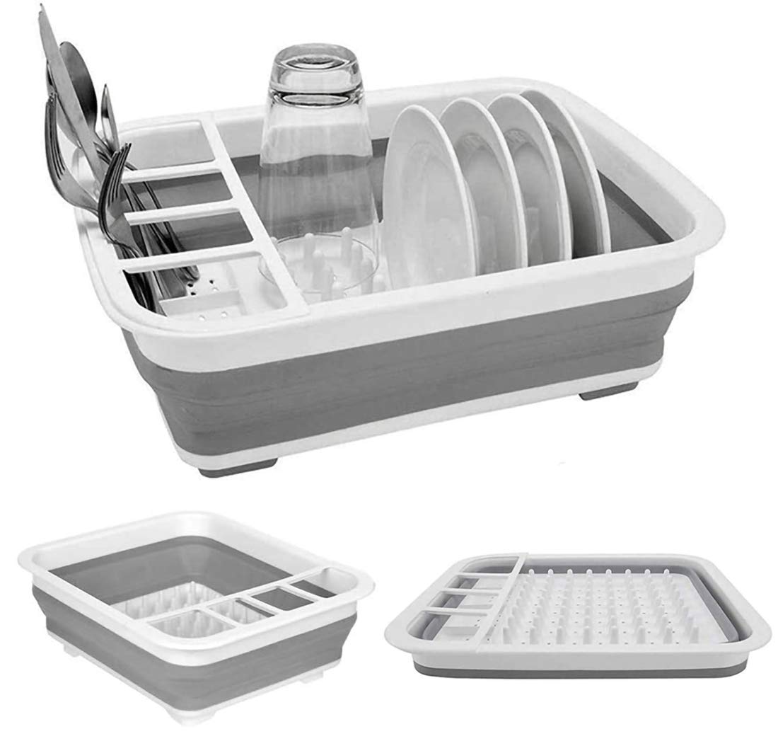 Ahyuan Collapsible Dish Drying Rack for RV & Camper Kitchen - Space Saving Foldable Dish Storage Organizer - Perfect for Travel Trailers, Tiny Homes & Small Apartments (Normal Size)
