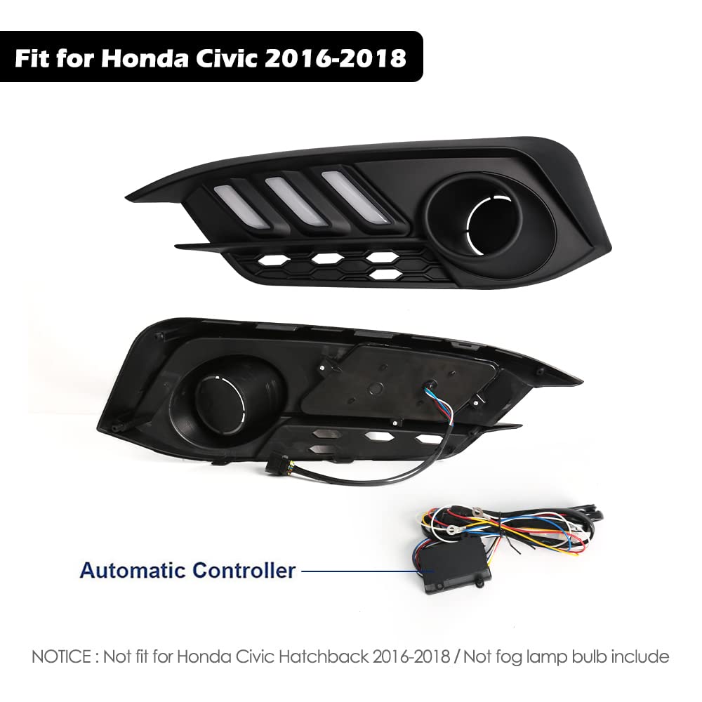 2016-2018 Honda Civic LED Fog Lights with Amber Turn Signal - DRL Daylight Running Lamps Replacement Kit with Bezel (HDCV16) | Perfect for Night Driving & Enhanced Visibility