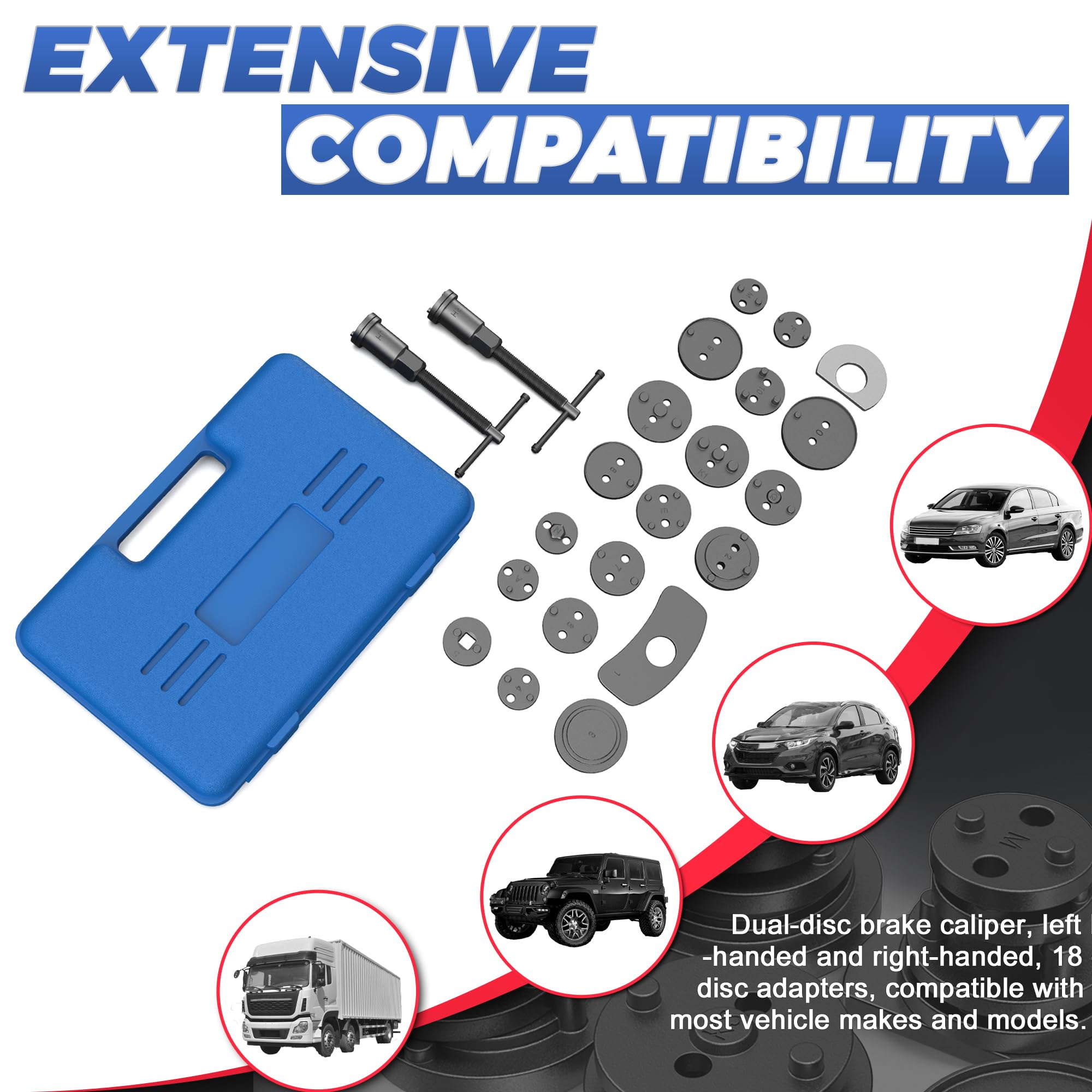 Heavy Duty Universal Disc Brake Piston Caliper Compressor Wind Back Tool Kit - 28 Piece Set for Brake Pad Replacement with Hanger Hooks | Perfect for DIY Car Maintenance & Professional Auto Repair Shops