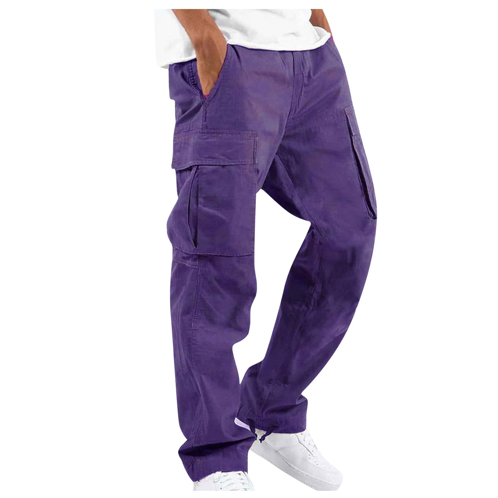 Men's Cargo Sweatpants - Work Pants with Multi-Pockets, Loose Fit Jogger Trousers for Hiking, Outdoor & Casual Wear - Comfortable Straight Harem Pants for Gym, Travel & Everyday Use