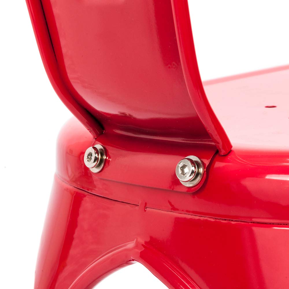 Distressed Metal Indoor-Outdoor Stackable Dining Chairs Set of 4 - Rustic Kitchen & Patio Side Chairs with Back Support (Red) | Perfect for Farmhouse Dining Rooms, Outdoor Entertaining & Bistro Settings