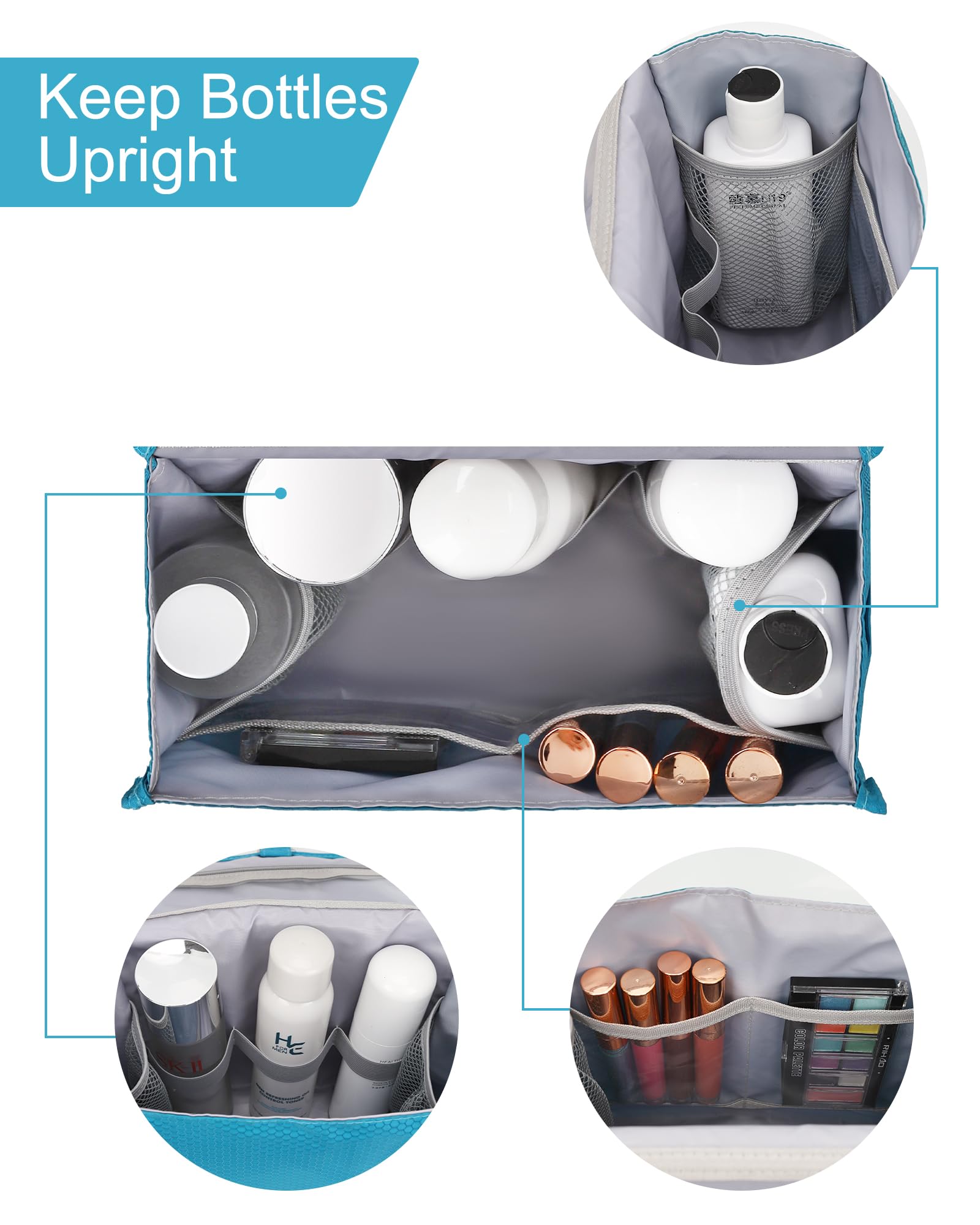 Relavel Waterproof Hanging Toiletry Bag for Travel - Compact Makeup Organizer with Multiple Compartments for Women & Men - Perfect for Gym, Shower, Camping & Vacation (Blue)