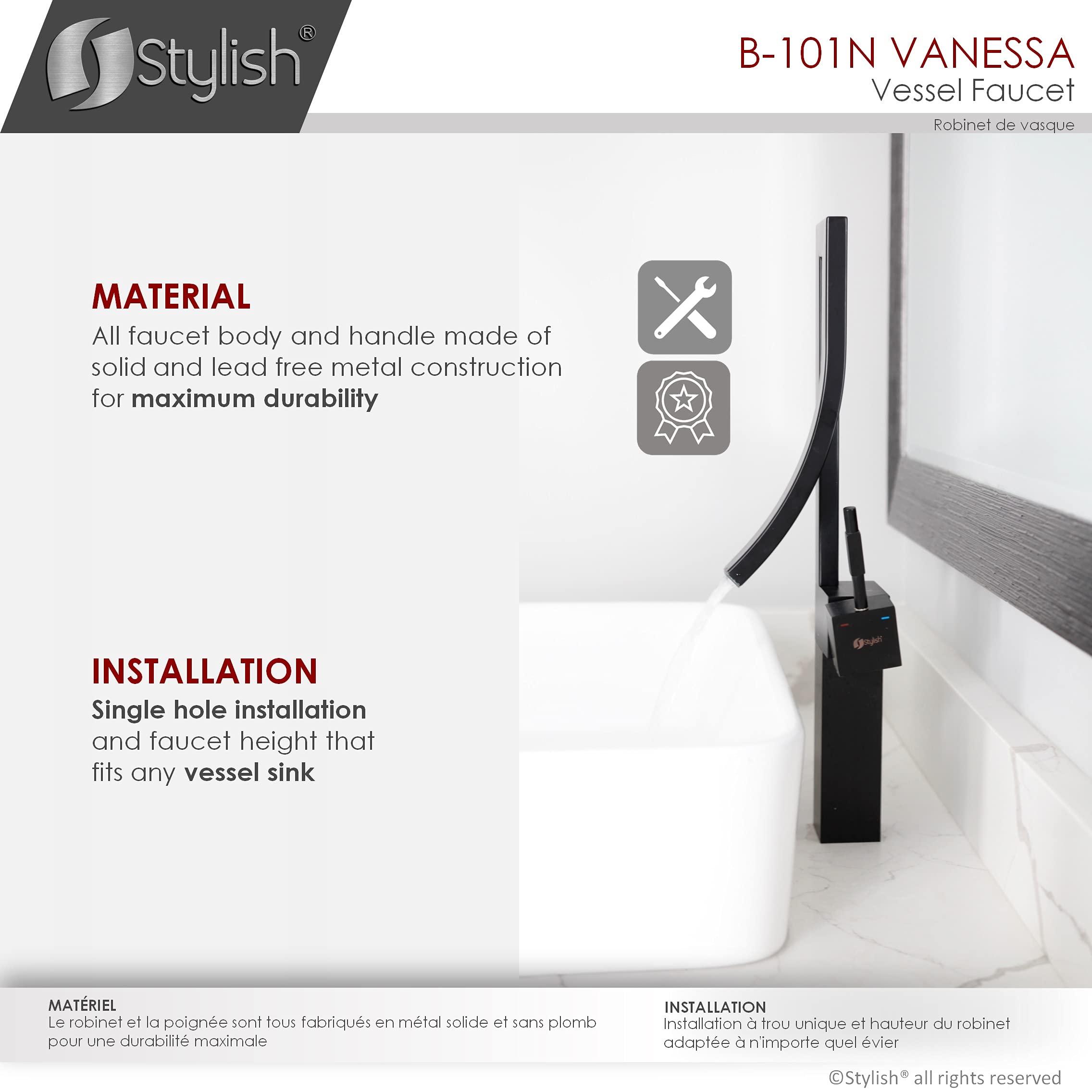 Stylish Matte Black Single Handle Bathroom Faucet - Brass Vessel Sink Mixer Tap for Single Hole Installation | Perfect for Modern Bathrooms, Powder Rooms & Vanities