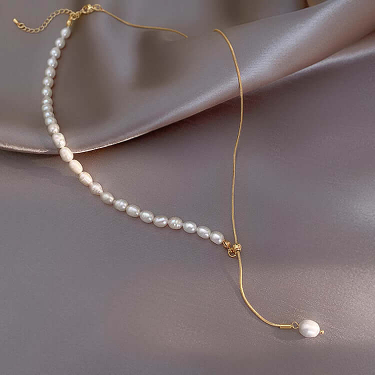 Elegant Freshwater Pearl Lariat Necklace - Dainty Layering Jewelry for Women | Perfect for Weddings, Date Nights & Special Occasions | A8432