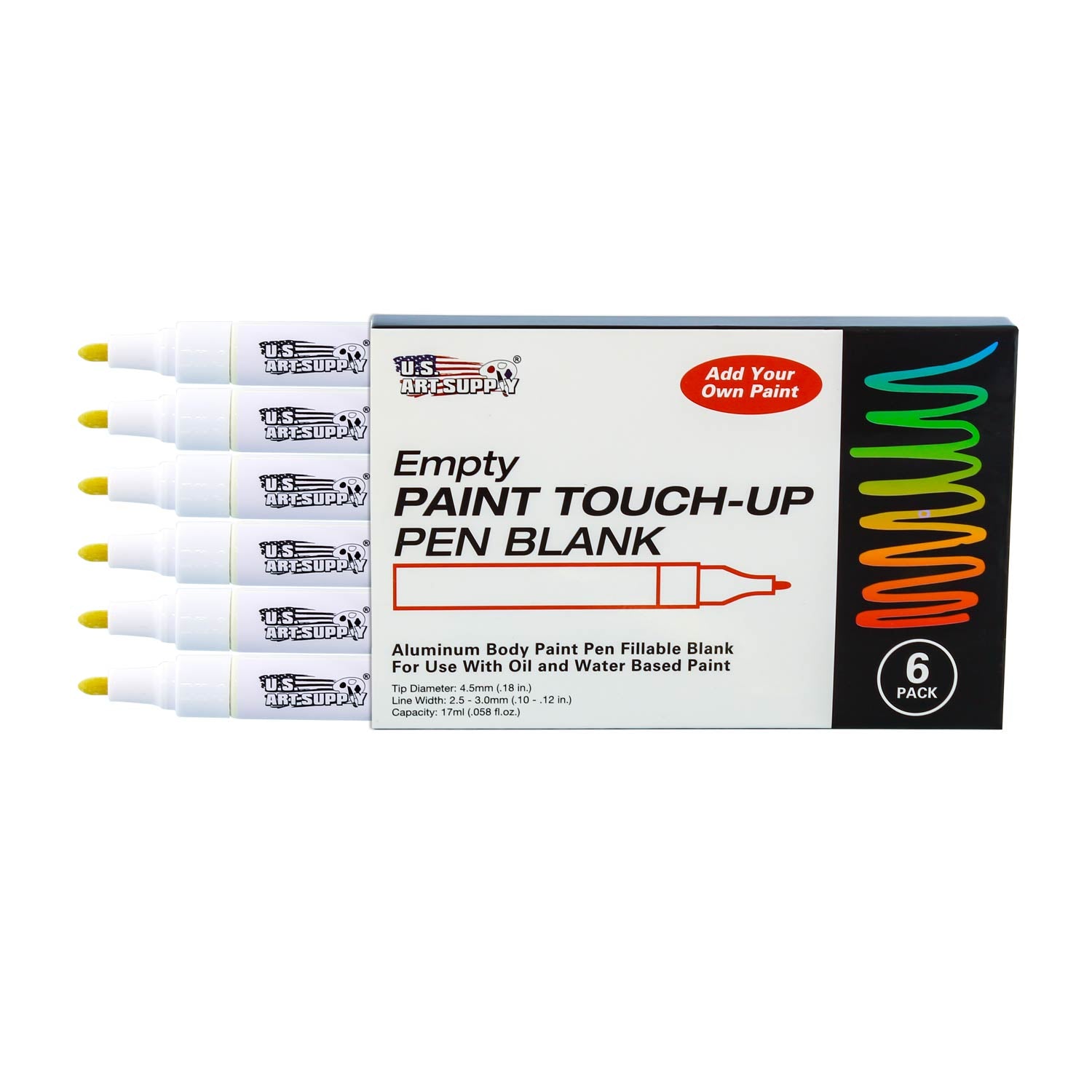 Fillable Blank Paint Touch Up Pen Markers - Set of 6 for DIY Art, Auto & Home Repairs - Compatible with Acrylic, Oil & Water-Based Paints - Perfect for Car Scratches, Furniture Touch Ups & Craft Projects