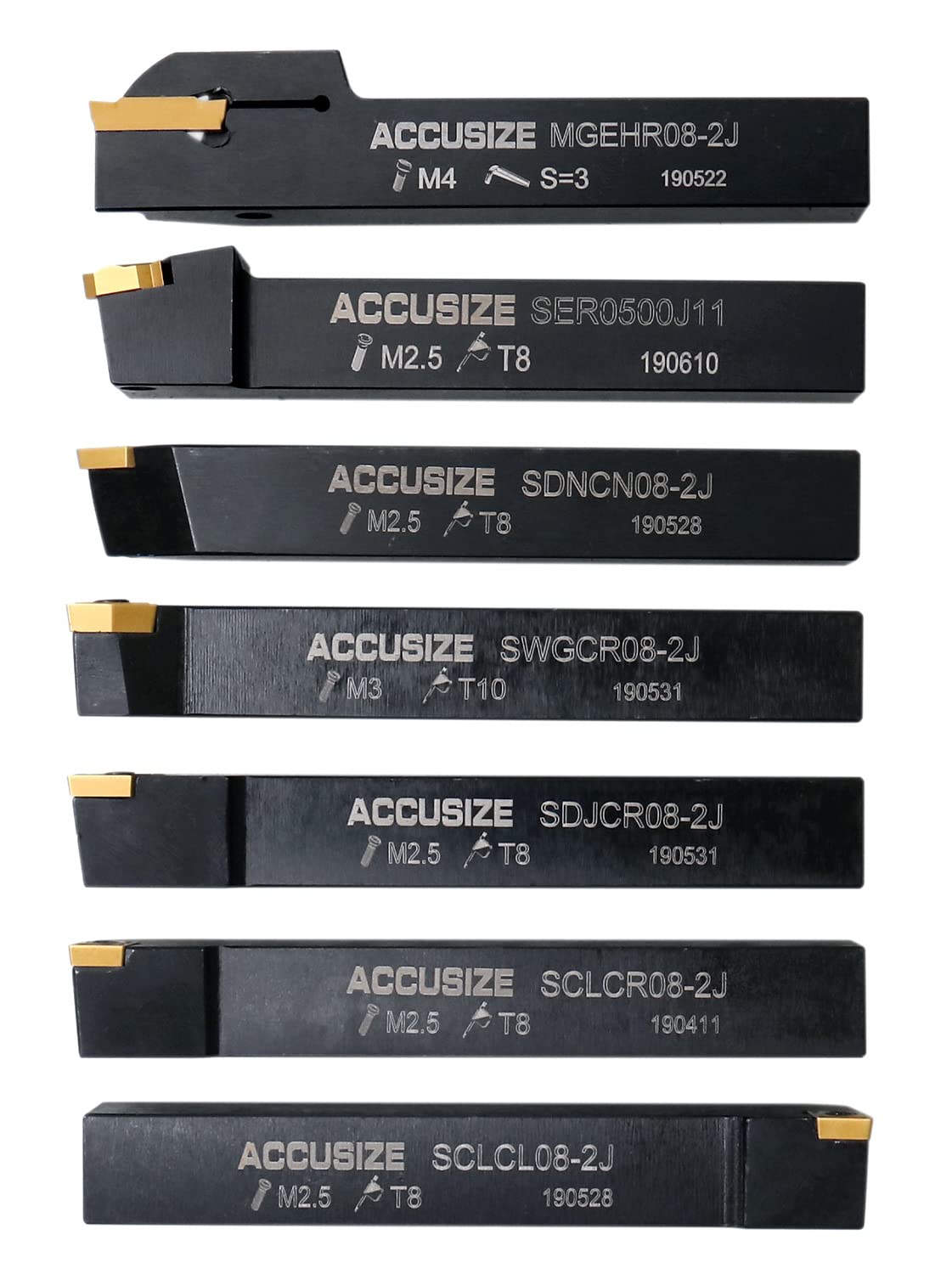 Accusize Industrial Tools 7-Piece 1/2'' Indexable Carbide Turning Tool Set with Fitted Case (2387-2004) - Perfect for Lathe Turning, Facing, and Threading Operations in Metalworking