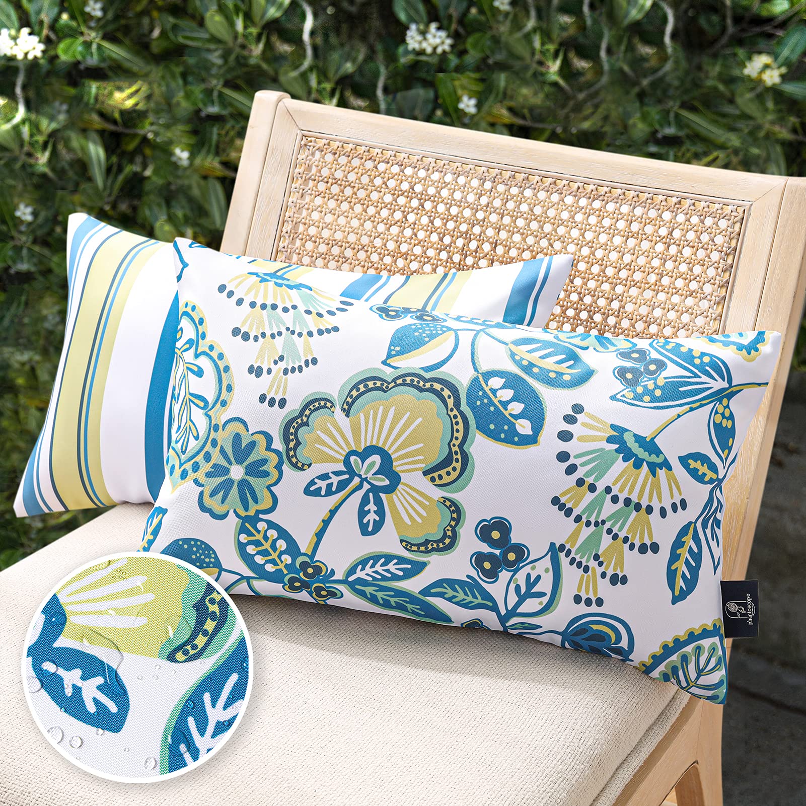 Phantoscope 2-Pack Waterproof Floral Throw Pillow Covers 12x20 Inches - Indoor Outdoor Decorative Cushion Cases for Sofa, Patio, Tent & Park (Off White) | Perfect for Living Room, Garden & Camping Decor