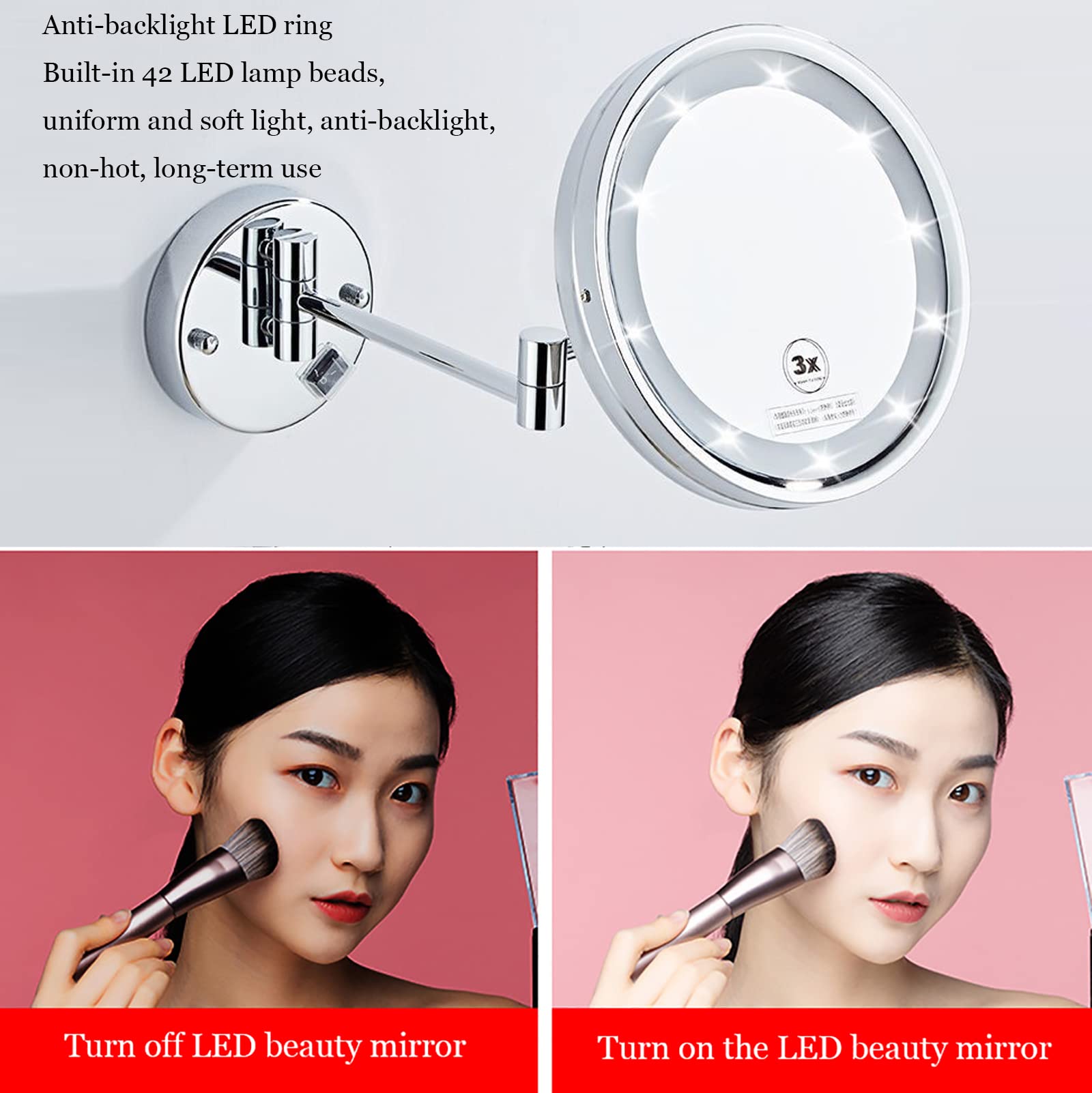 10X Magnifying LED Makeup Mirror with Lights - 360° Swivel & Extendable Arm, Wall Mounted Double Sided Vanity Mirror for Professional Makeup Application, Black (Hard Wired) - Perfect for Home Dressing Room, Salon, and Beauty Studio