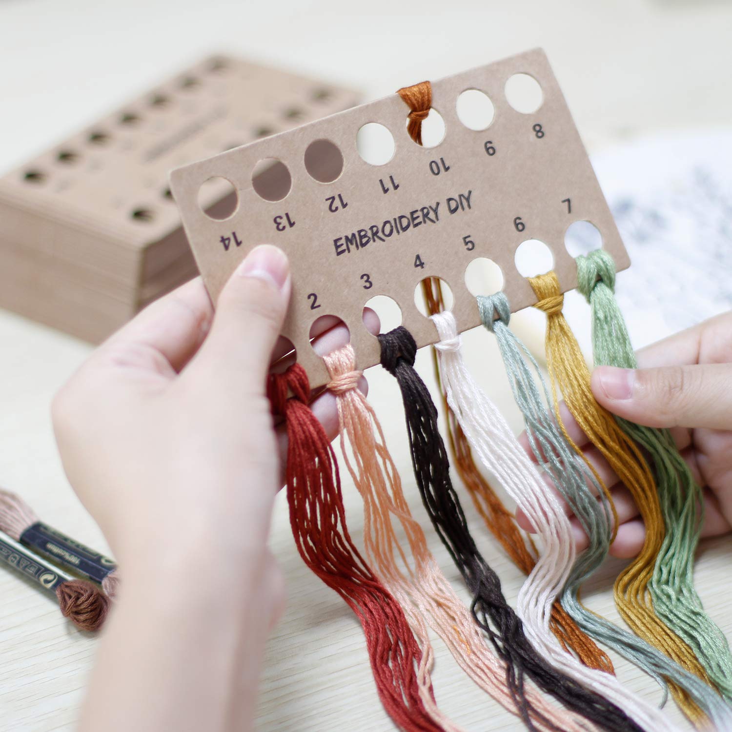 50 Pack Brown Paper Embroidery Floss Keeper - 14 Position Thread Organizer for Cross Stitch, Needlework & Craft Storage | Perfect for Sewing Studio, DIY Projects & Classroom Organization