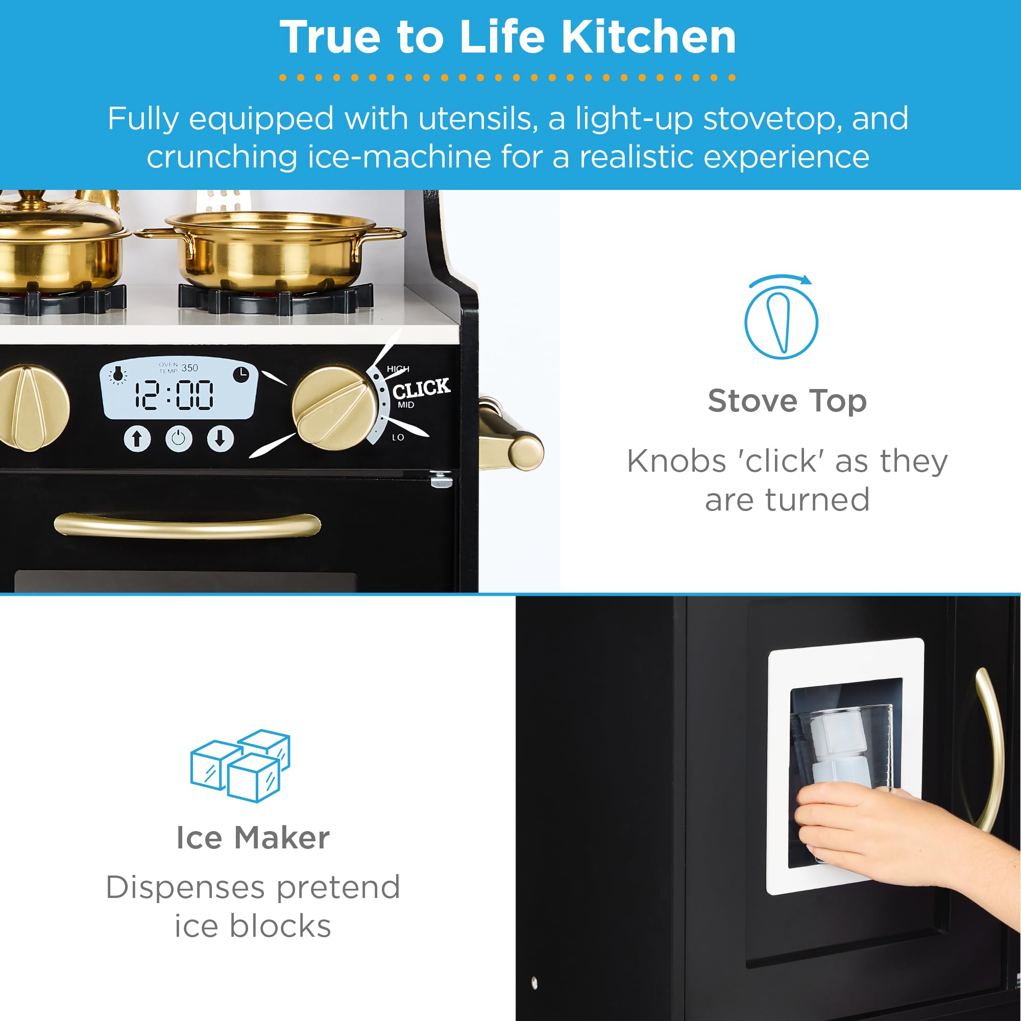 Best Choice Products Wooden Pretend Play Kitchen Toy Set for Kids - Realistic Design with Telephone, Utensils, Oven, Microwave & Sink - Black | Perfect for Imaginative Play, Preschool Learning & Role-Playing Games