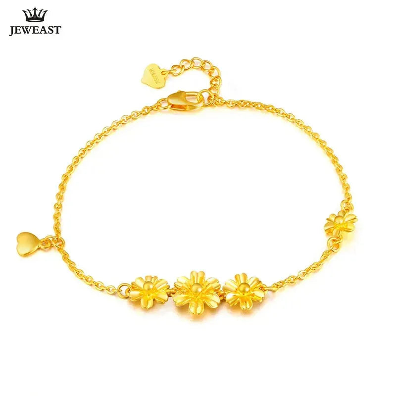 24K Pure Gold Bracelet for Women - 999 Solid Real Gold Bangle with Floral Design, Trendy Classic Party Jewelry, Elegant Gift for Anniversary, Birthday & Special Occasions