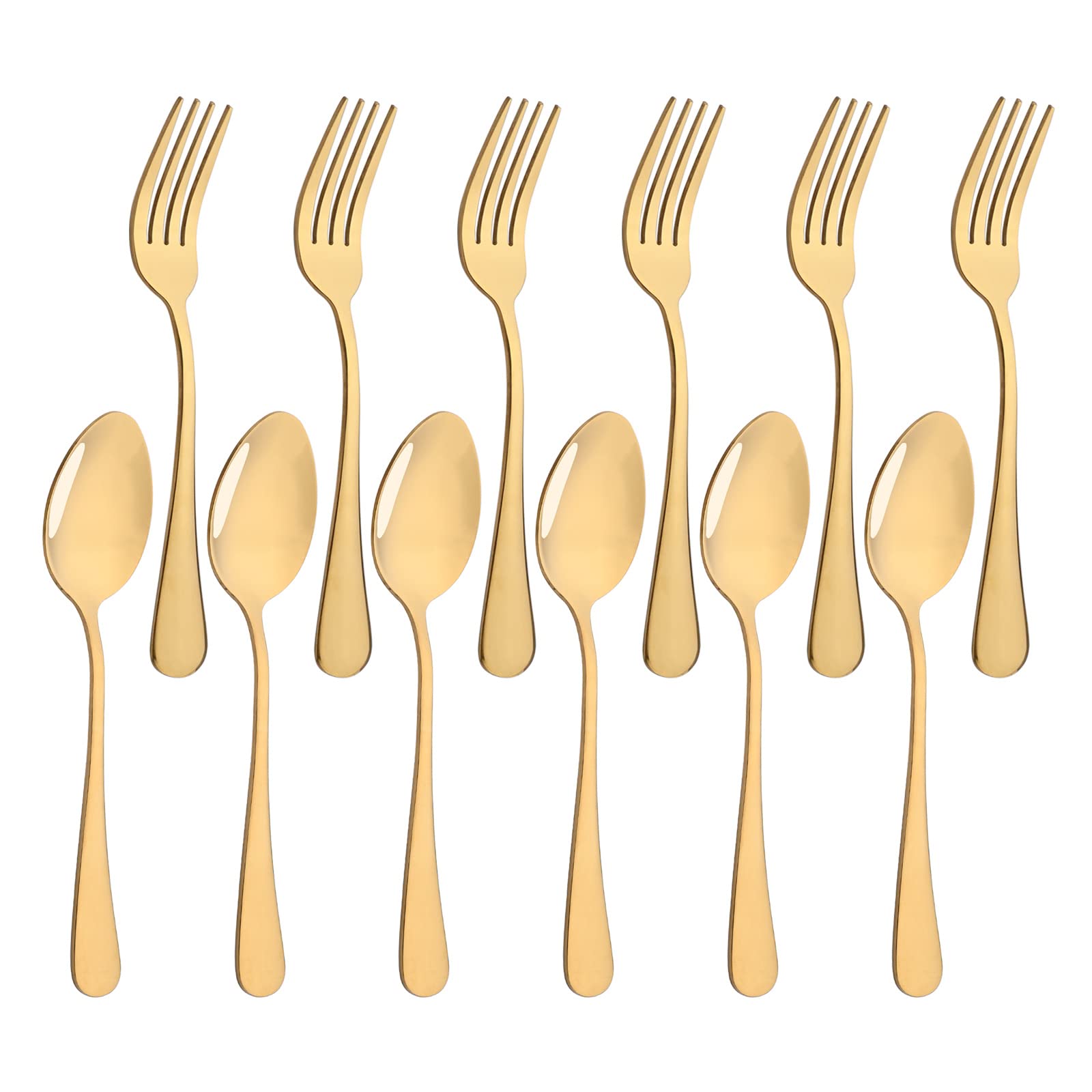 Premium 12-Piece Gold Stainless Steel Flatware Set - Mirror Polished Dinner Forks & Spoons (8