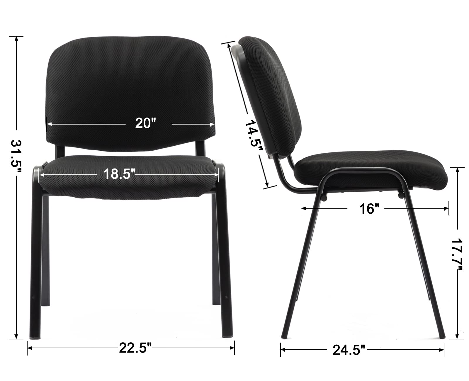 10 Stackable Modern Waiting Room Chairs Set - Office Conference Guest Chairs with Mesh Back for Breakroom, Lobby, Events, Church, School, Hall & Hotel Use - Black