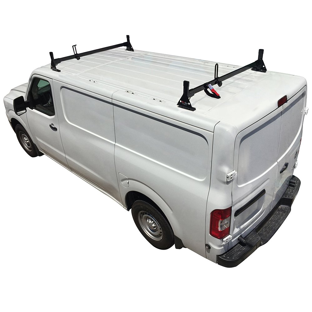 Durable H1 2 Bar Low Profile Steel Ladder Roof Rack for Nissan NV Cargo Van - Heavy Duty Black Roof Rack System for Cargo Storage, Outdoor Adventures & Work Equipment Transport