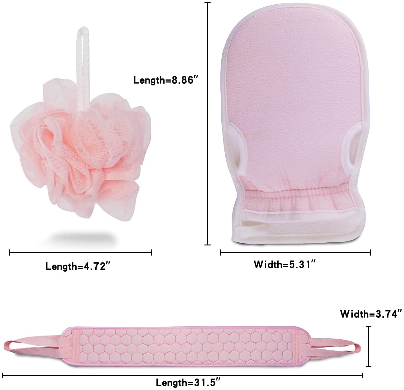 SHOPPOFOBIX 3-in-1 Bath & Shower Scrubber Set - Exfoliating Back Scrubber, Deep Cleaning Gloves & Loofah Sponge for Smooth Skin | Perfect for Body Scrubbing, Dead Skin Removal & Spa-Like Shower Experience