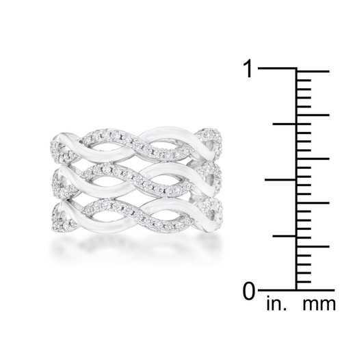 0.88ct Cubic Zirconia Rhodium Plated Twist Wide Cocktail Ring for Women - Elegant Statement Jewelry for Parties, Weddings & Special Occasions