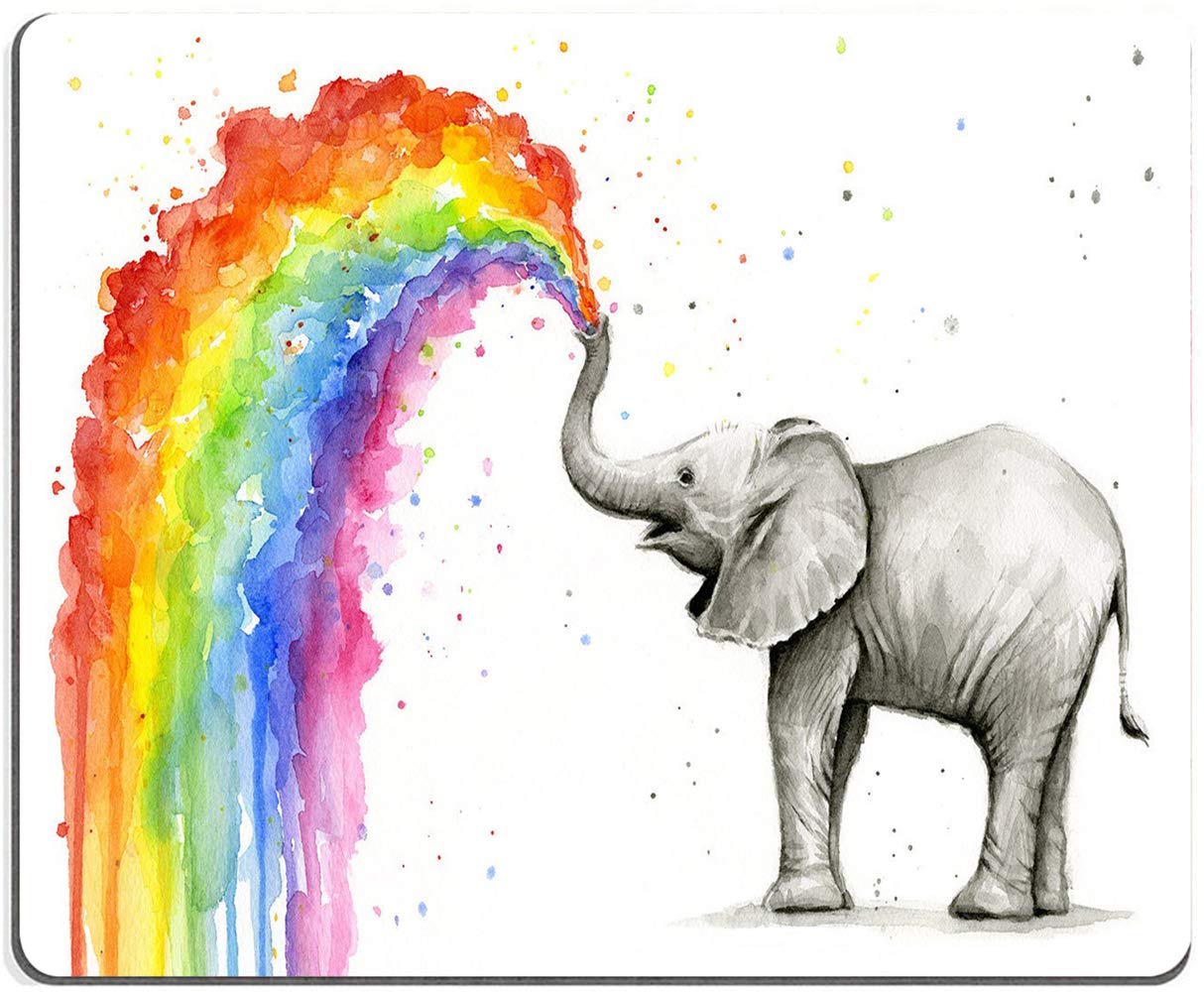 Watercolor Elephant Rainbow Non-Slip Rubber Mouse Pad - Office & Gaming Desk Accessory for Computer, Laptop, Home & Work (Perfect for Workstations, Gaming Setups & Office Decor)