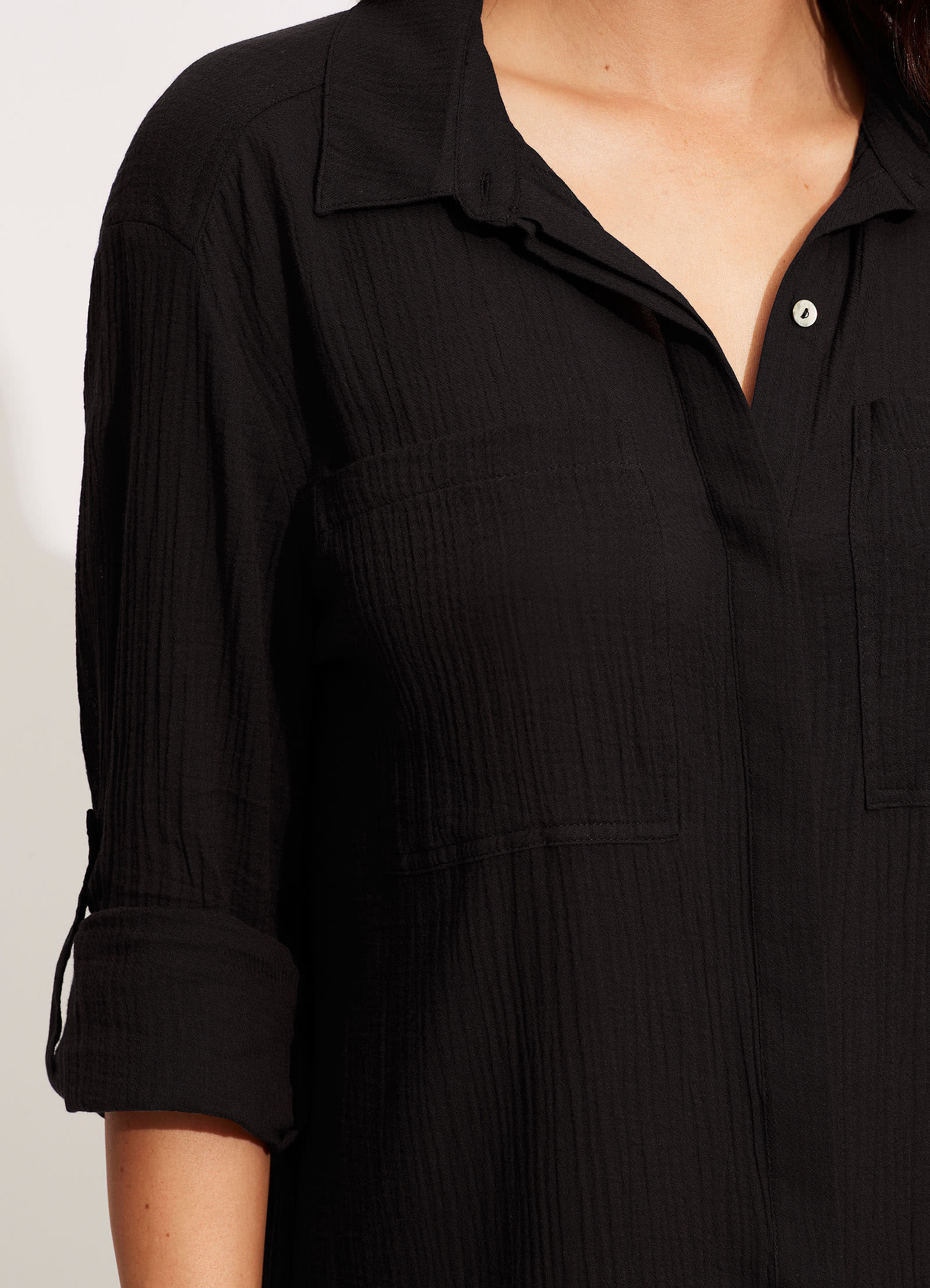 Men's Crinkle Twill Beach Shirt - Black | Casual Summer Button Down Shirt for Vacation, Pool Party & Tropical Getaways